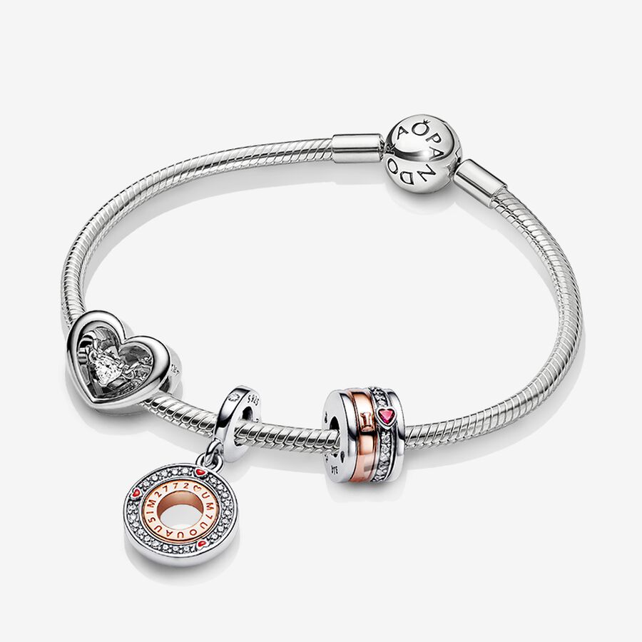 Two-tone Turning Love Message Charm and Bracelet Set image number 0