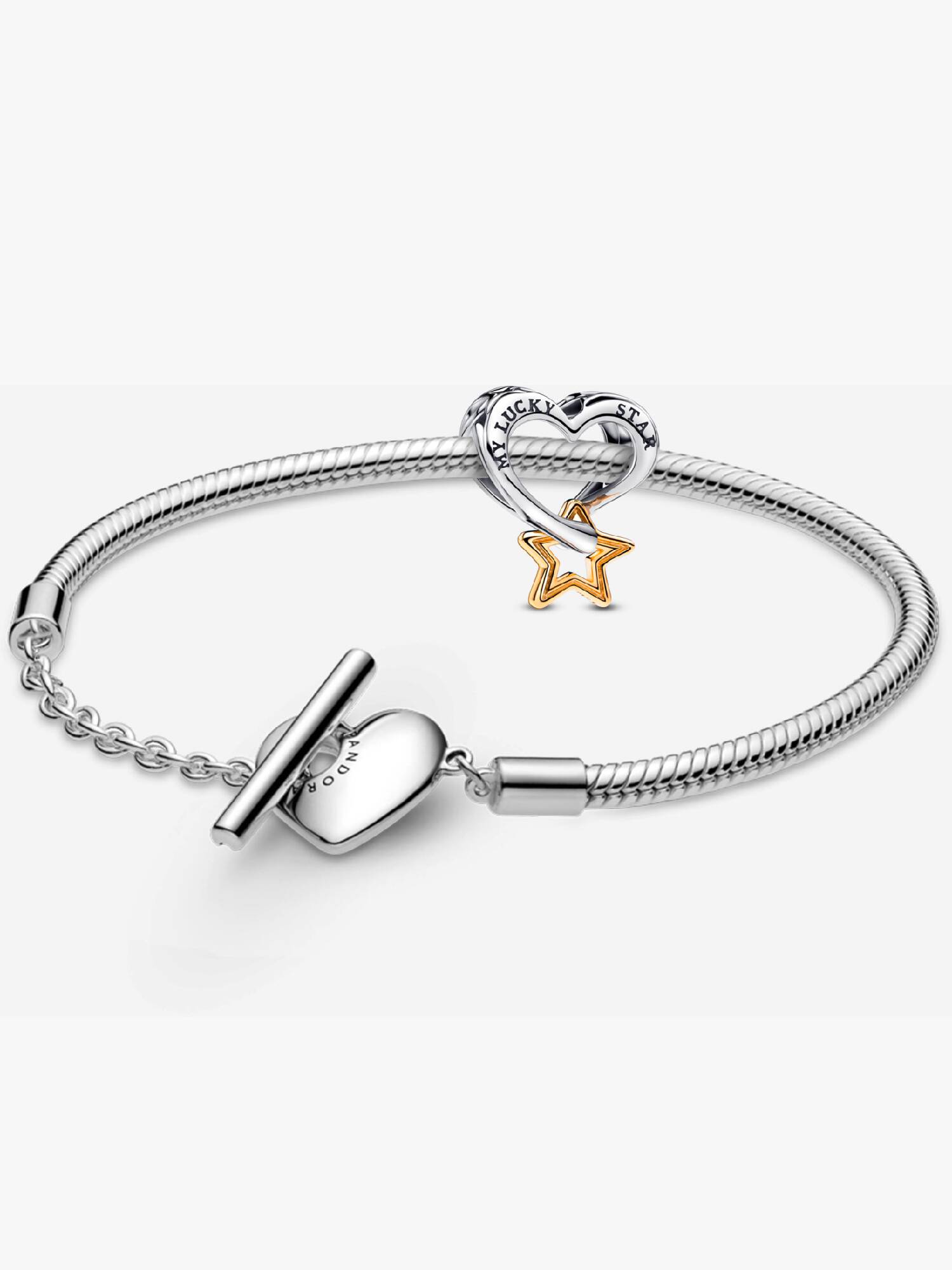 Lucky Star & Heart T-Bar Snake Chain Bracelet Set