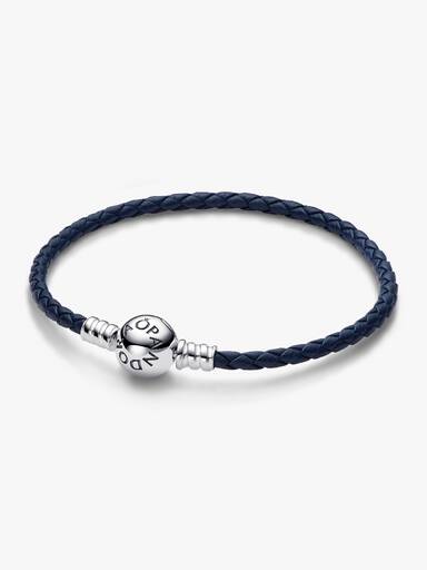 Pandora Moments 藍色織皮圓扣手繩