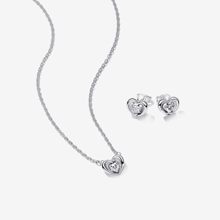 Radiant Heart & Floating Stone Pendant Collier Jewelry Set image number 0