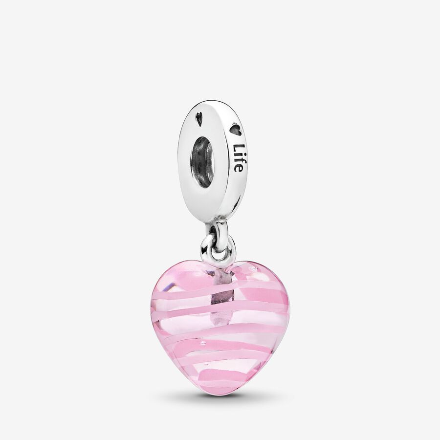 Pink Ribbon Heart Glass Charm image number 0