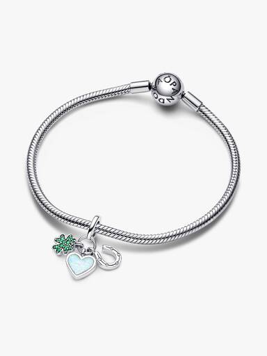 Four Leaf Clover, Heart and Horseshoe Triple Dangle Charm