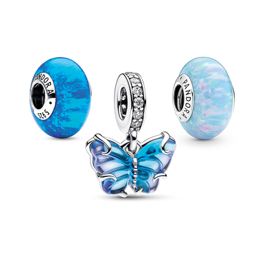 藍色 Murano 琉璃蝴蝶吊飾及幻彩海藍串飾套裝