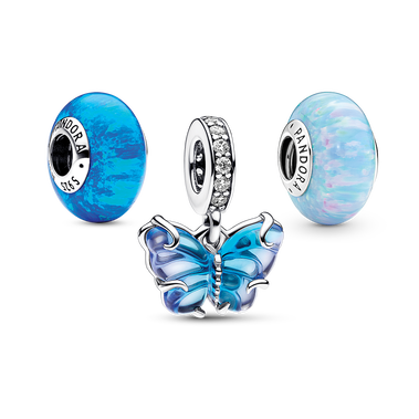 藍色 Murano 琉璃蝴蝶吊飾及幻彩海藍串飾套裝