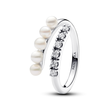 淡水養殖珍珠配密鑲寶石開圈戒指