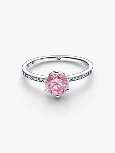 Pink Sparkling Crown Solitaire Ring