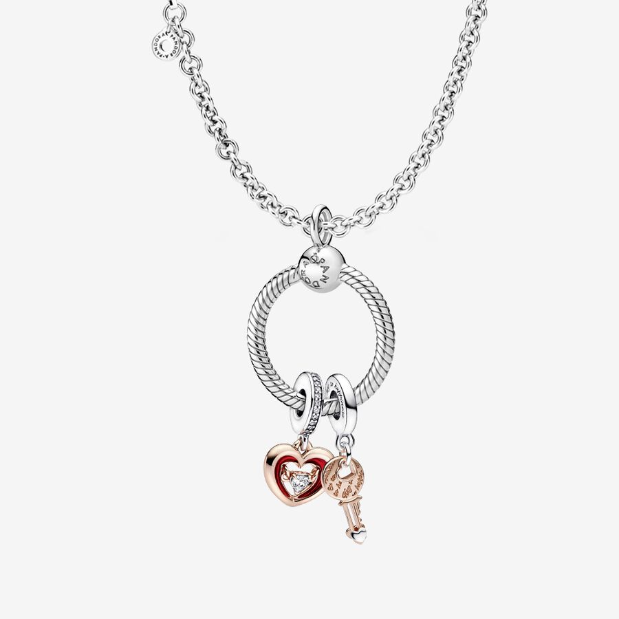 Two-tone Radiant Heart Dangle Charm and Pendant Set image number 0