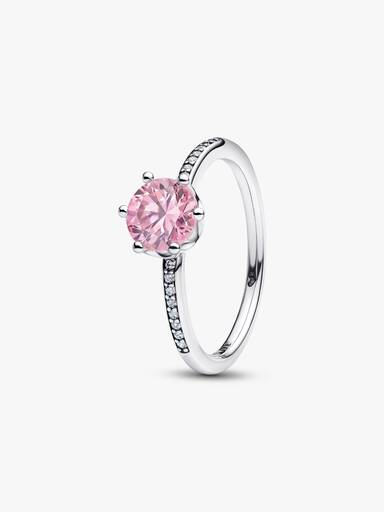 Pink Sparkling Crown Solitaire Ring