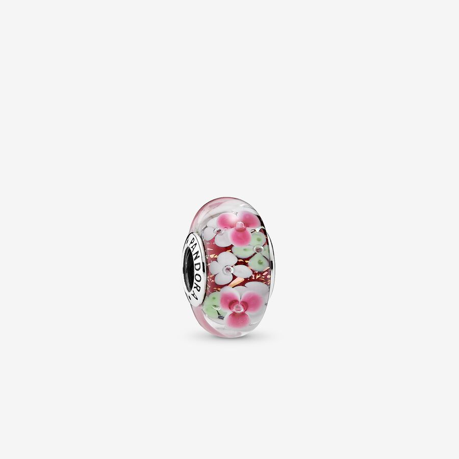 SALE - Floral silver charm with Murano glass and German glass in mixed colours image number 0