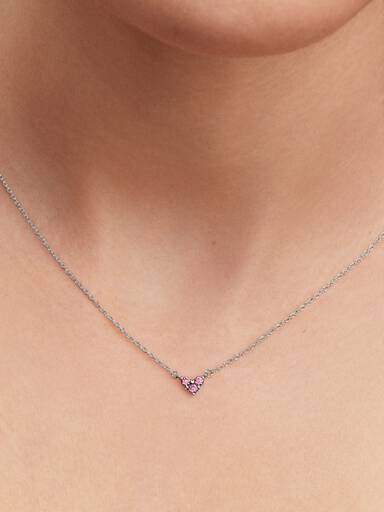 Triple Stone Pink Heart Collier Necklace