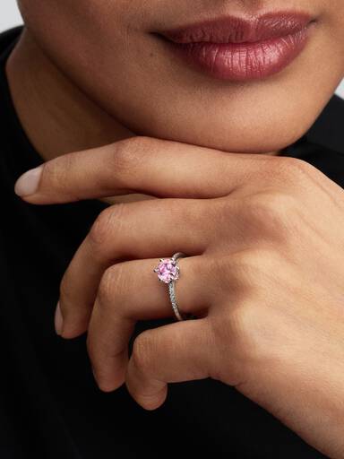 Pink Sparkling Crown Solitaire Ring
