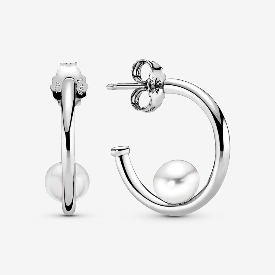 Offset Freshwater Cultured Pearl Hoop Earrings image number 0