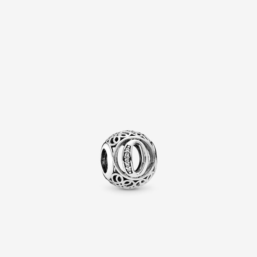 SALE - Letter O silver charm with clear cubic zirconia image number 0