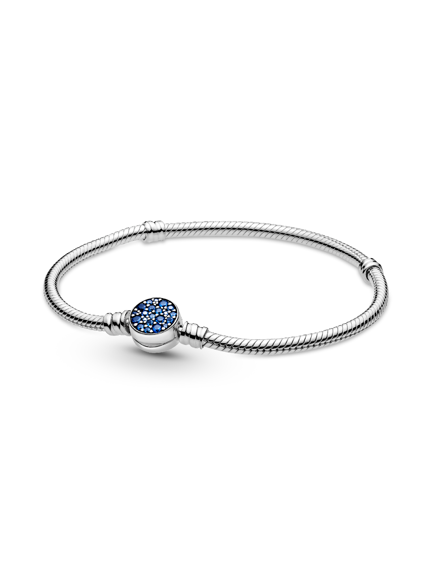 Sparkling Blue Disc Clasp Snake Chain Bracelet | Sterling silver