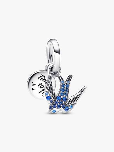 Sparkling Swallow & Quote Double Dangle Charm
