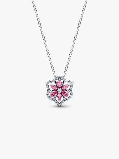 Herbarium Sparkling Pink Flower Pendant Necklace