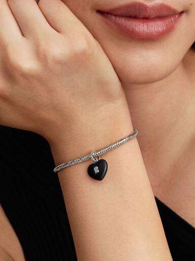Matte Black Ceramic Heart Padlock Dangle Charm