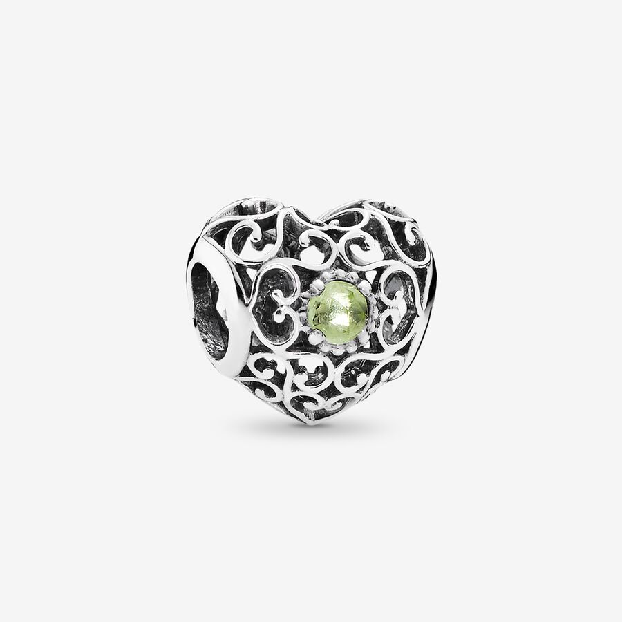 SALE - August silver heart charm with peridot image number 0