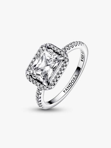 Rectangular Sparkling Halo Ring