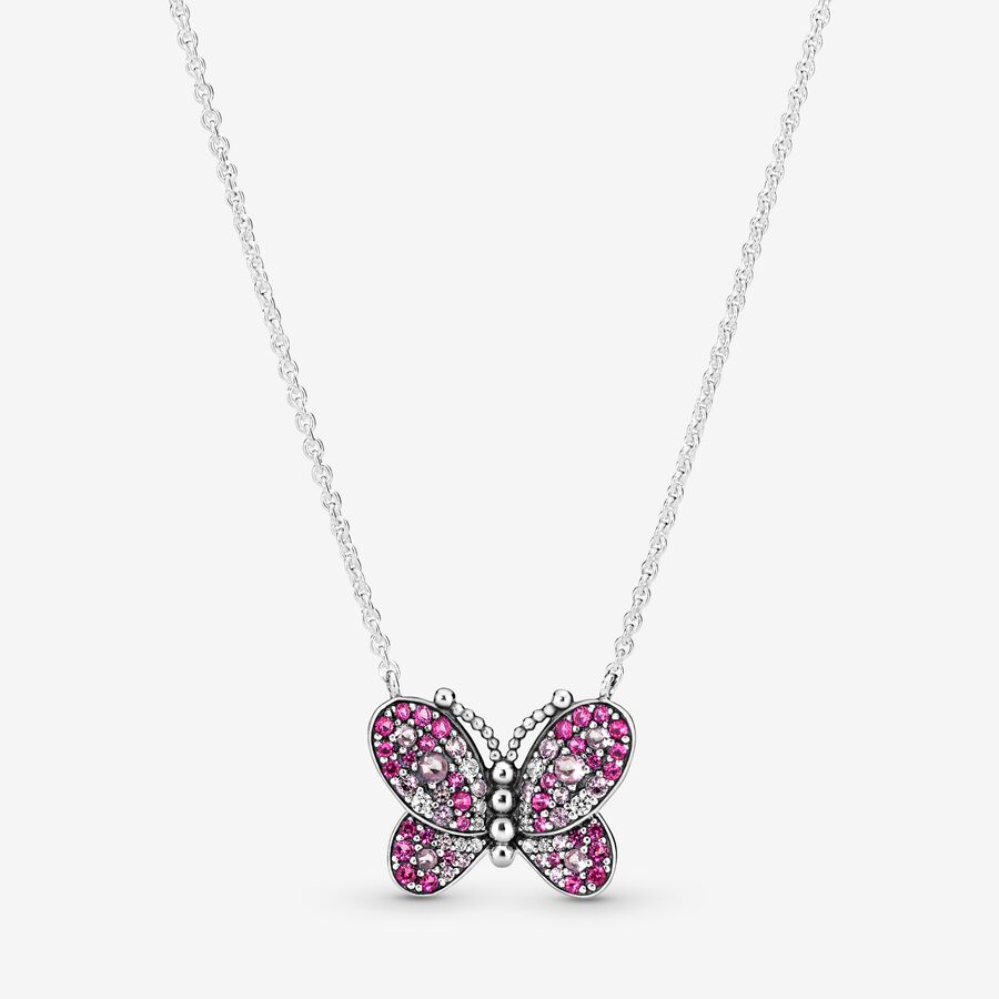 Pink Pavé Butterfly Collier Necklace image number 0