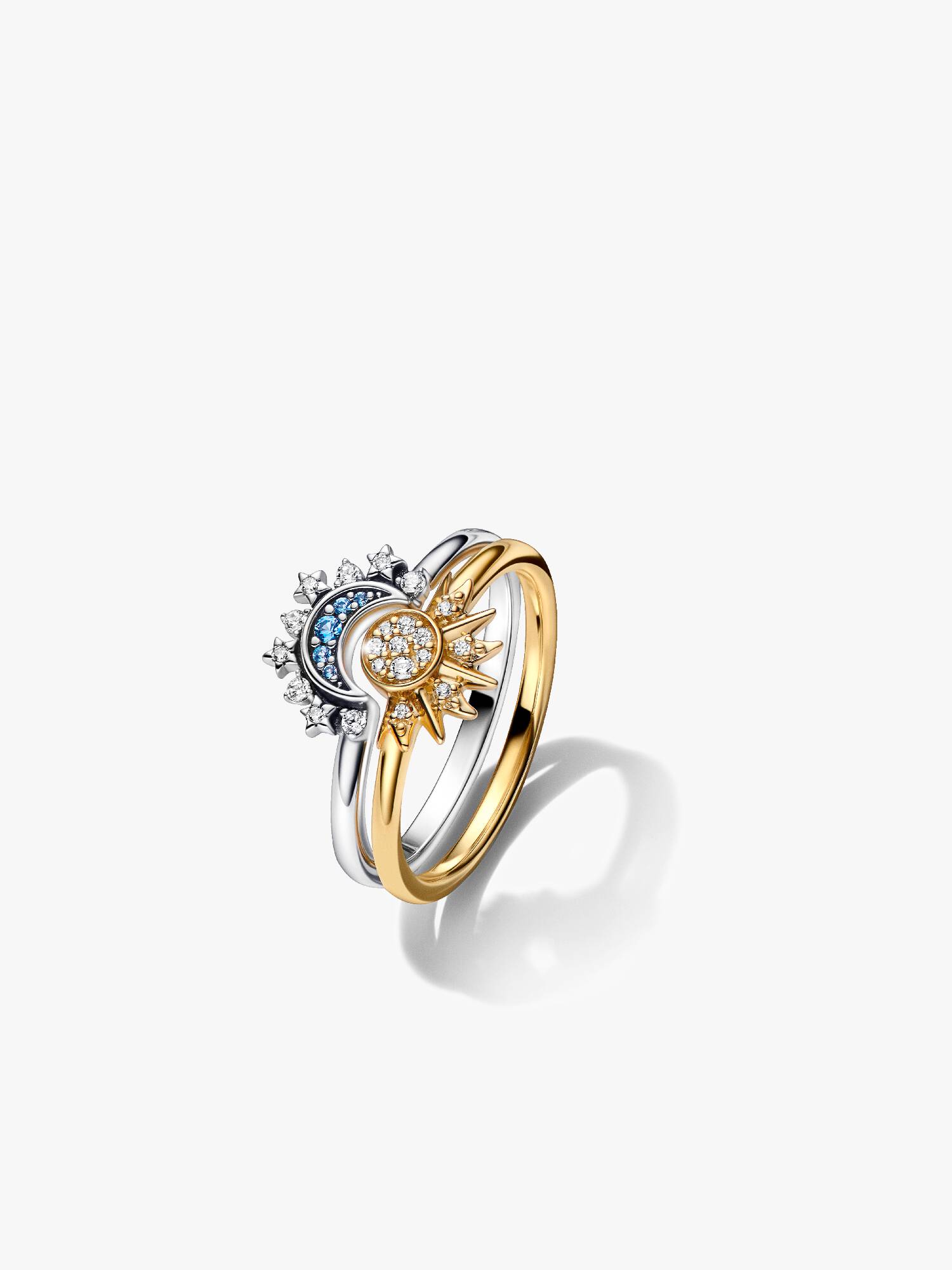 Celestial Sparkling Sun and Moon Ring Set