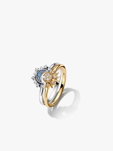Celestial Sparkling Sun and Moon Ring Set