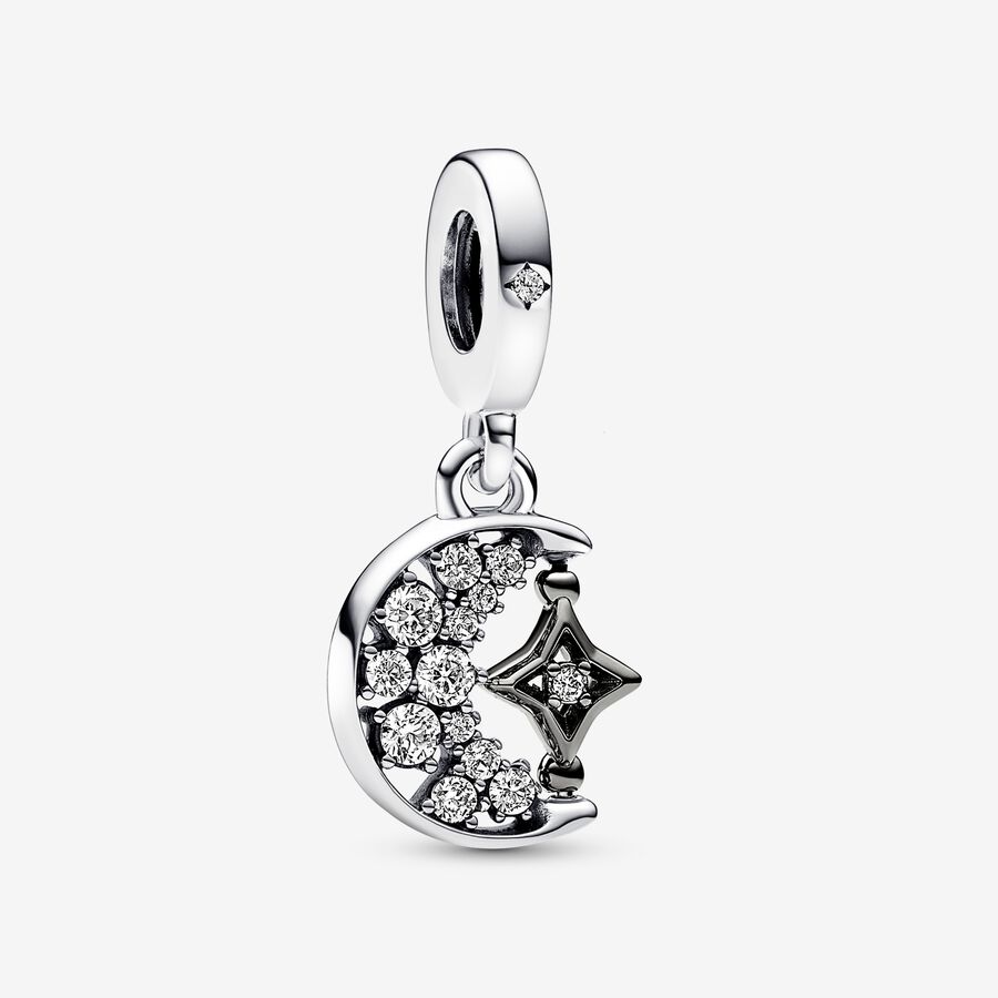 Sparkling Crescent Moon & Spinnable Star Dangle Charm image number 0