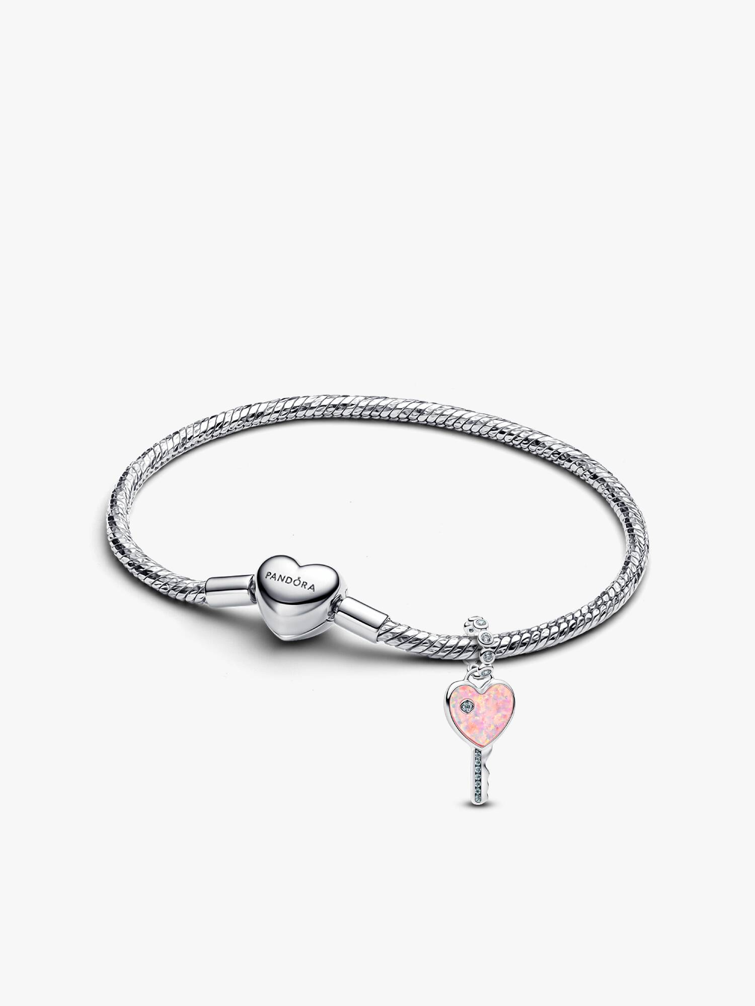 Opalescent Heart Key Dangle Charm Bracelet Set