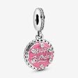 Birthday cake sterling silver dangle with clear cubic zirconia and pink enamel