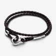 Pandora Moments Brown Braided Double Leather Bracelet
