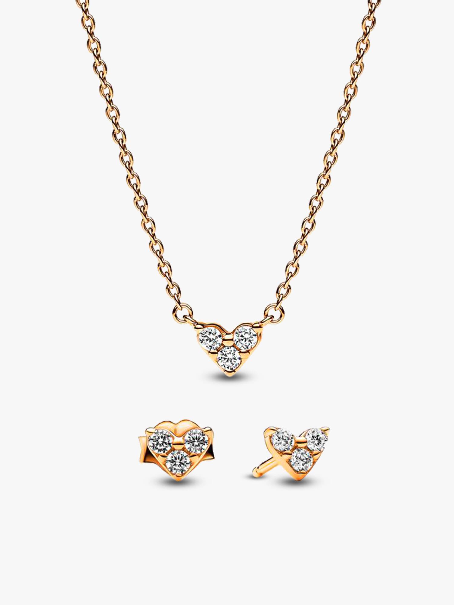 Golden Triple Stone Heart Necklace and Earrings Set