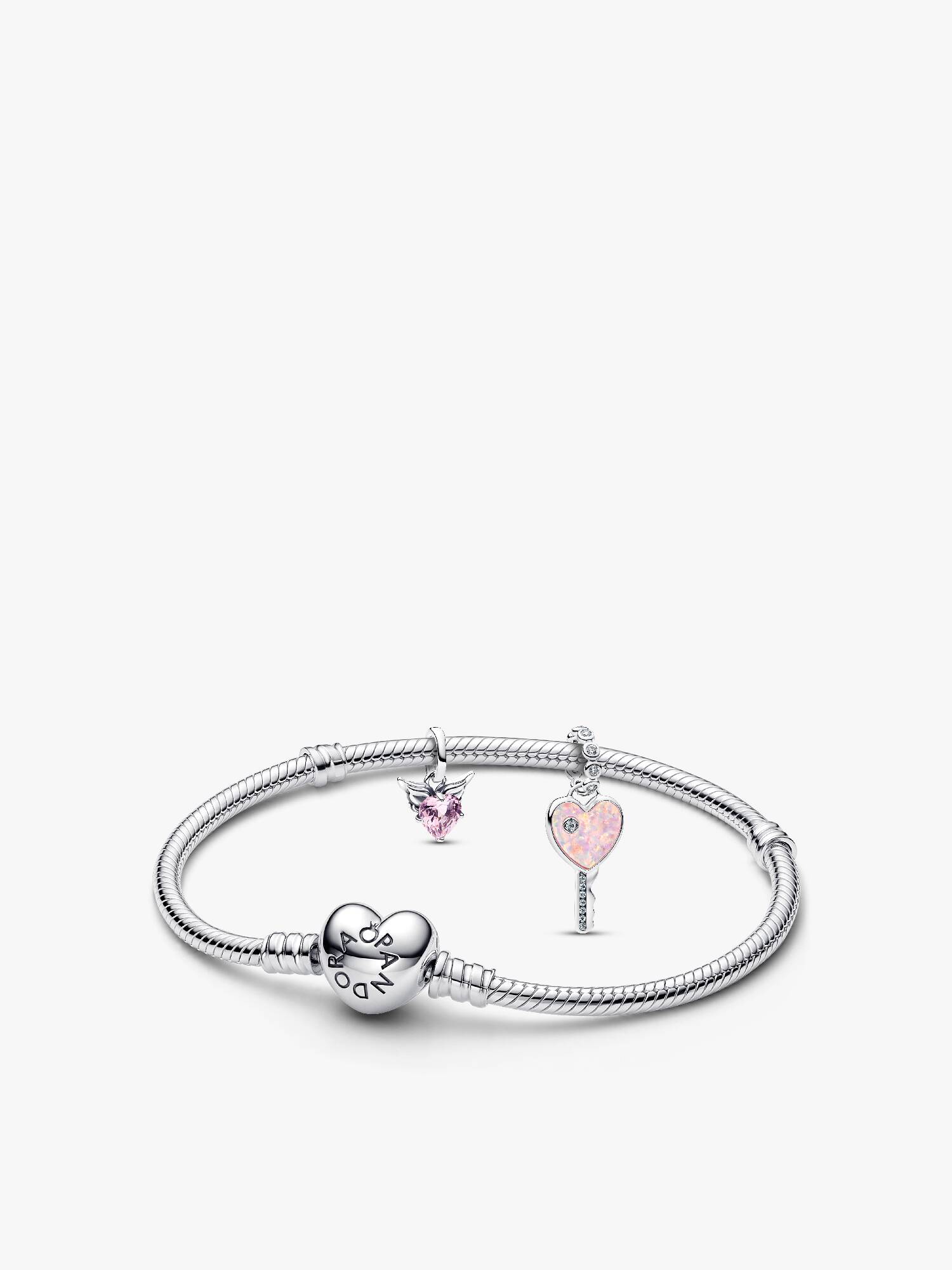 Winged Heart and Heart Key Dangle Charm Bracelet Set