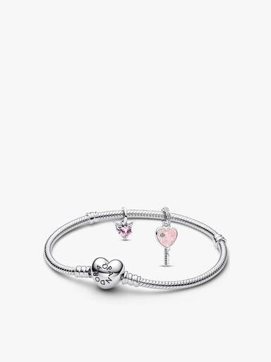 Winged Heart and Heart Key Dangle Charm Bracelet Set