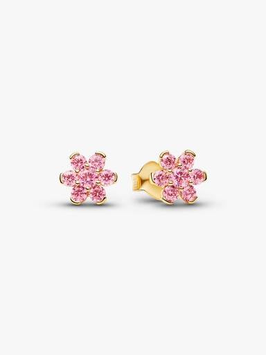 Sparkling Pink Flower Stud Earrings