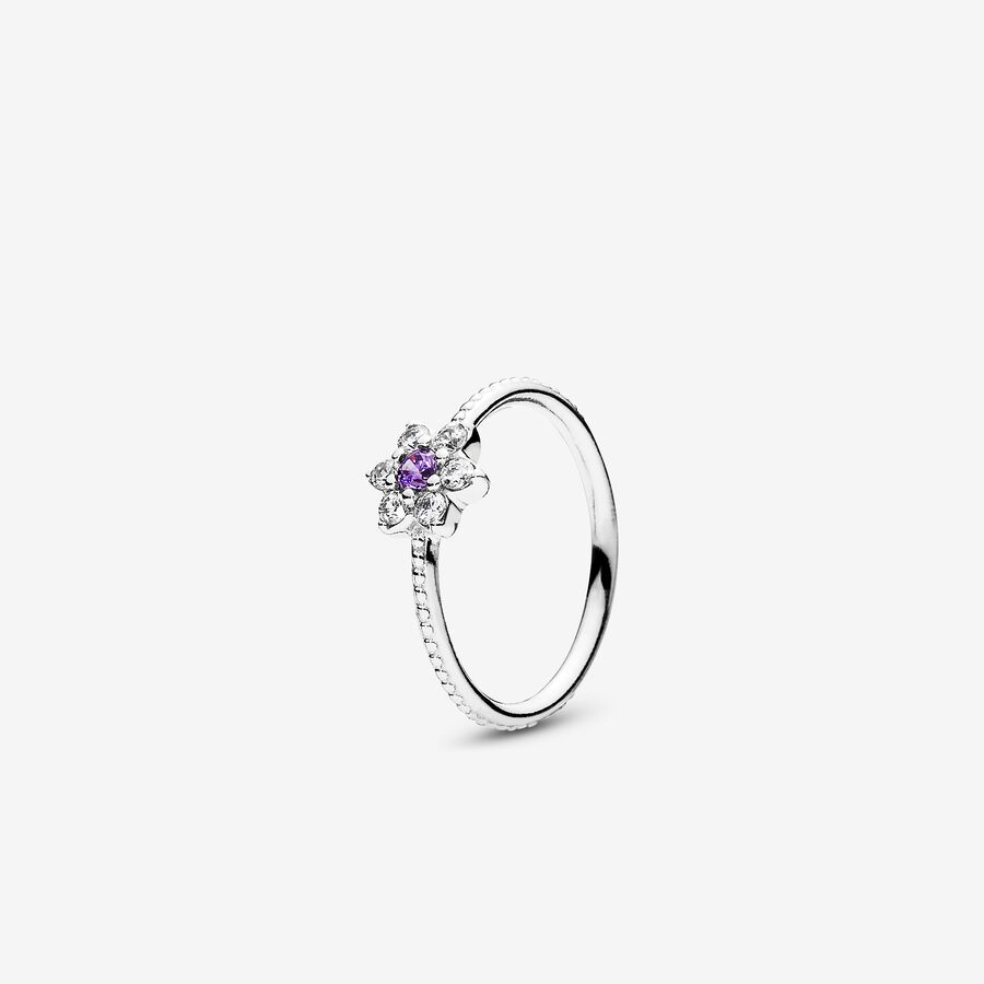 SALE - Forget me not silver ring with purple and clear cubic zirconia image number 0