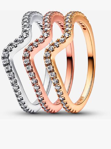 Sparkling Wave Ring Set