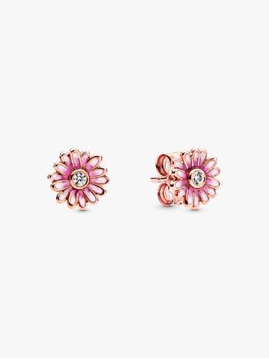 Daisy 14k rose gold-plated stud earrings with clear cubic zirconia and shaded pink enamel