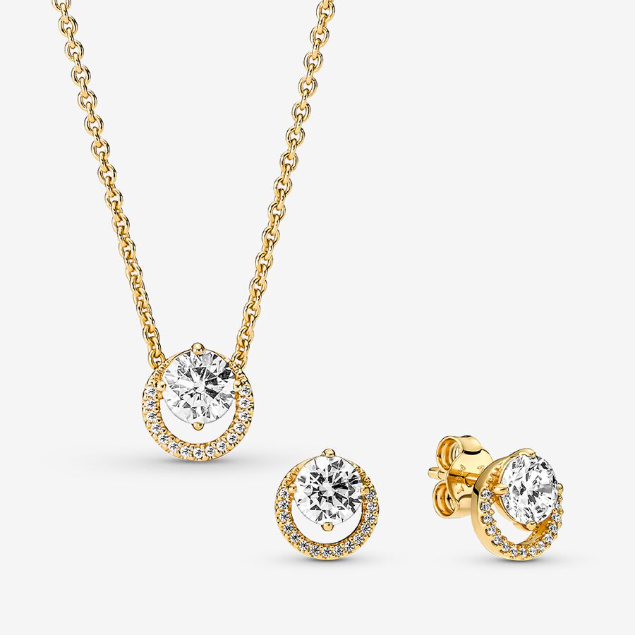 Round Halo 14K Gold-Plated Jewelry Set image number 0