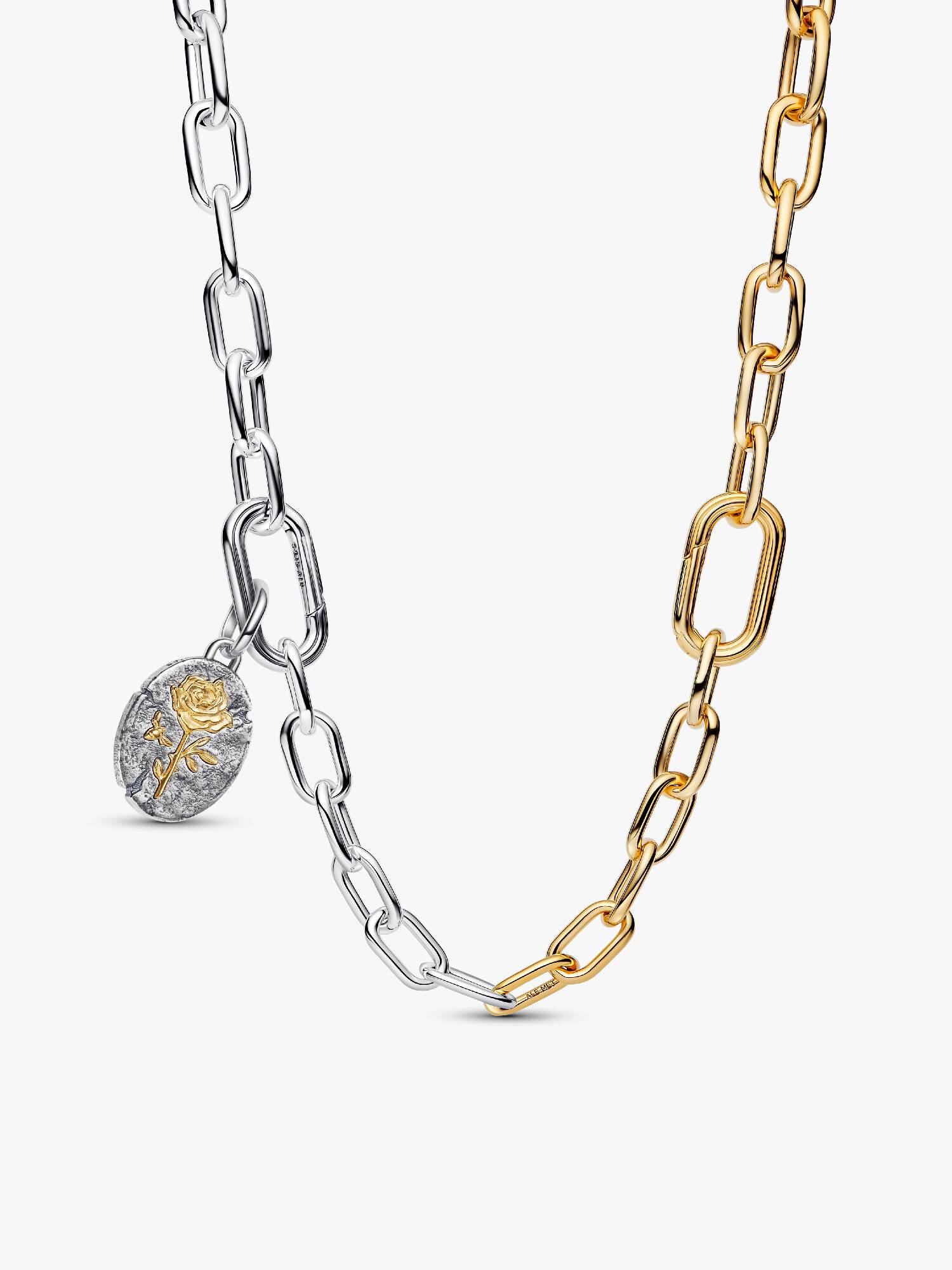 Rose and Two-tone Link Chain Necklace Set