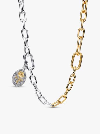 Rose and Two-tone Link Chain Necklace Set