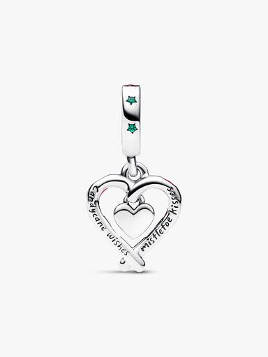 Double Candy Cane Heart Christmas Dangle Charm