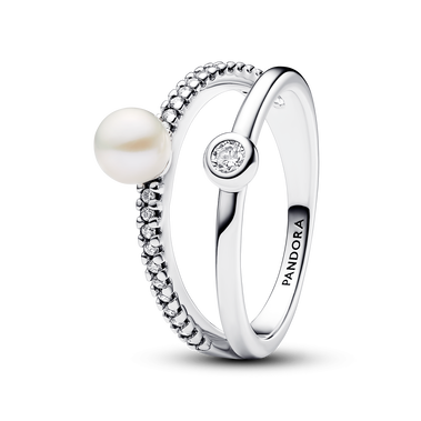 淡水養殖珍珠配密鑲寶石雙圈戒指