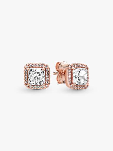 Square Sparkle Halo Stud Earrings