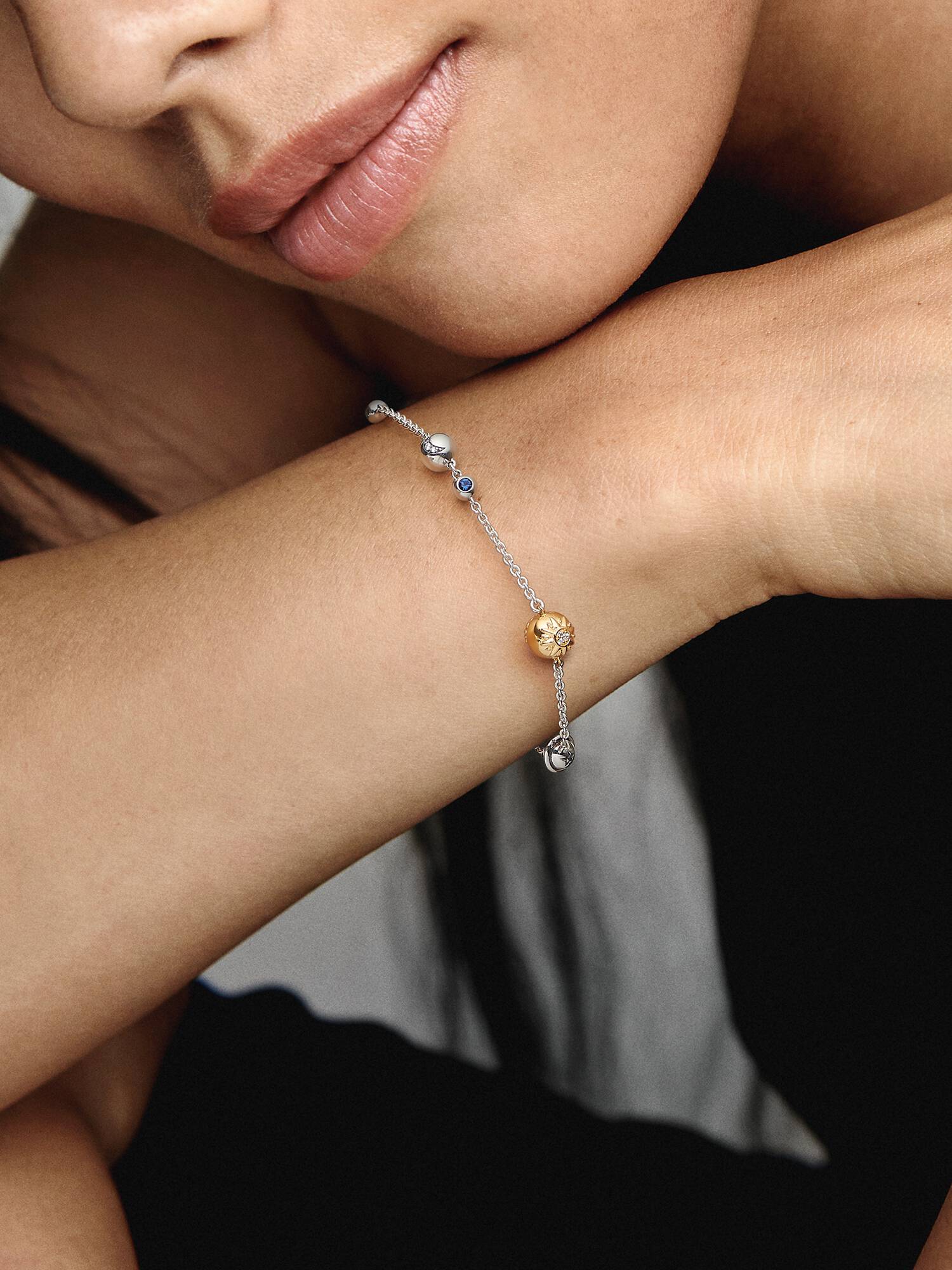 Two-tone Sparkling Solar System Chain Bracelet