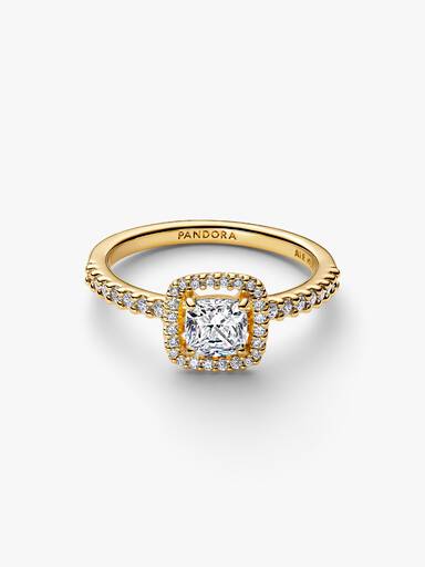 Sparkling Square Clear Halo Ring