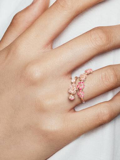 Pink Peach Blossom Flower Branch Open Ring