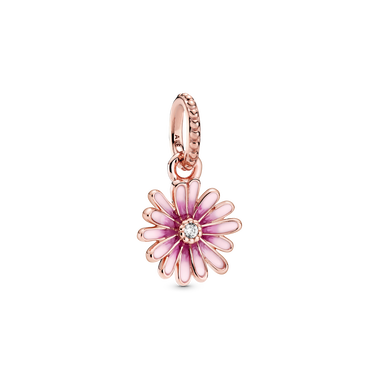 Daisy 14k rose gold-plated dangle with clear cubic zirconia and shaded pink enamel