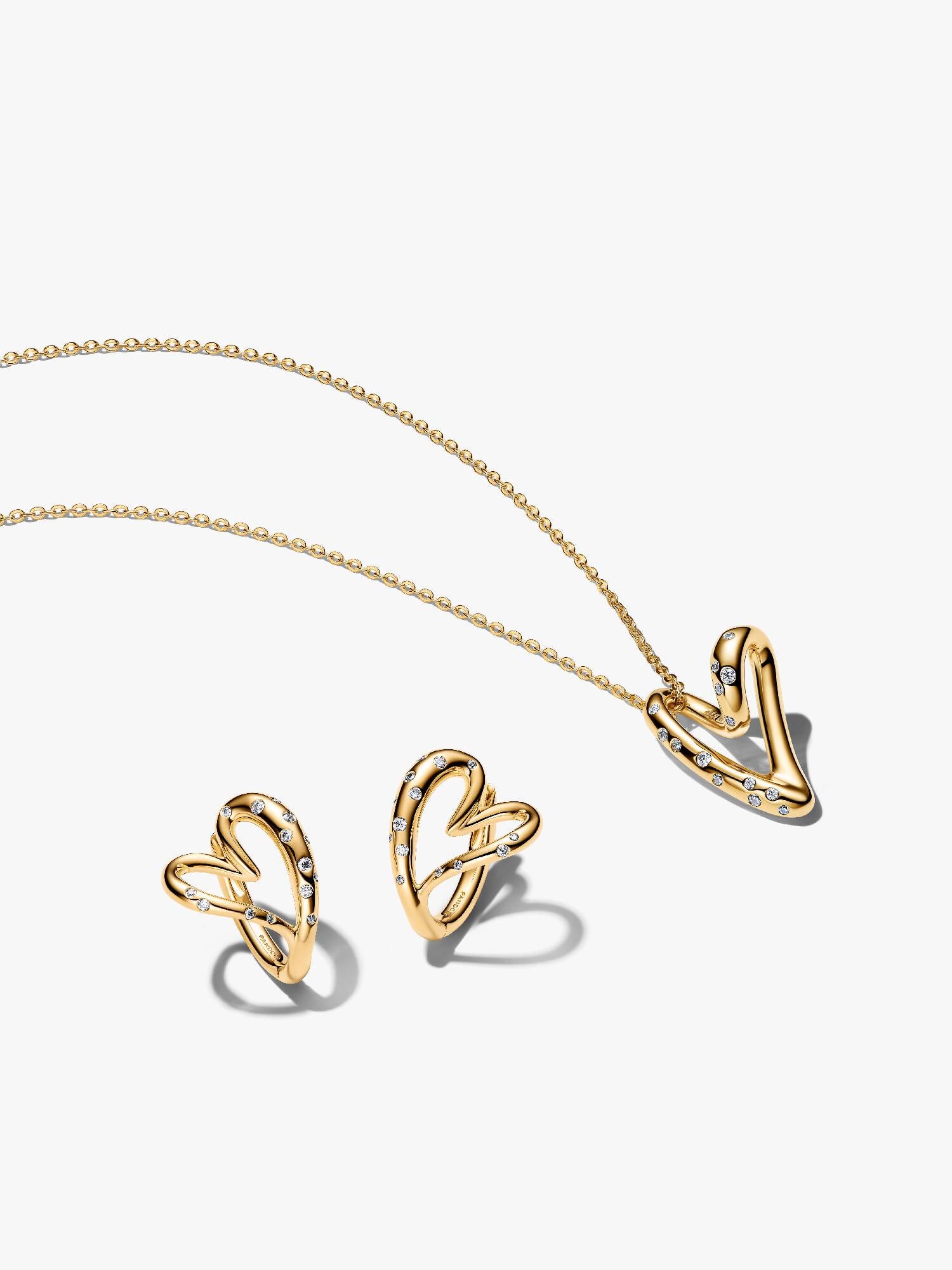 Organically Shaped Stone-Set Heart Jewellery Set