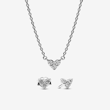Triple Stone Heart Necklace and Earrings Set