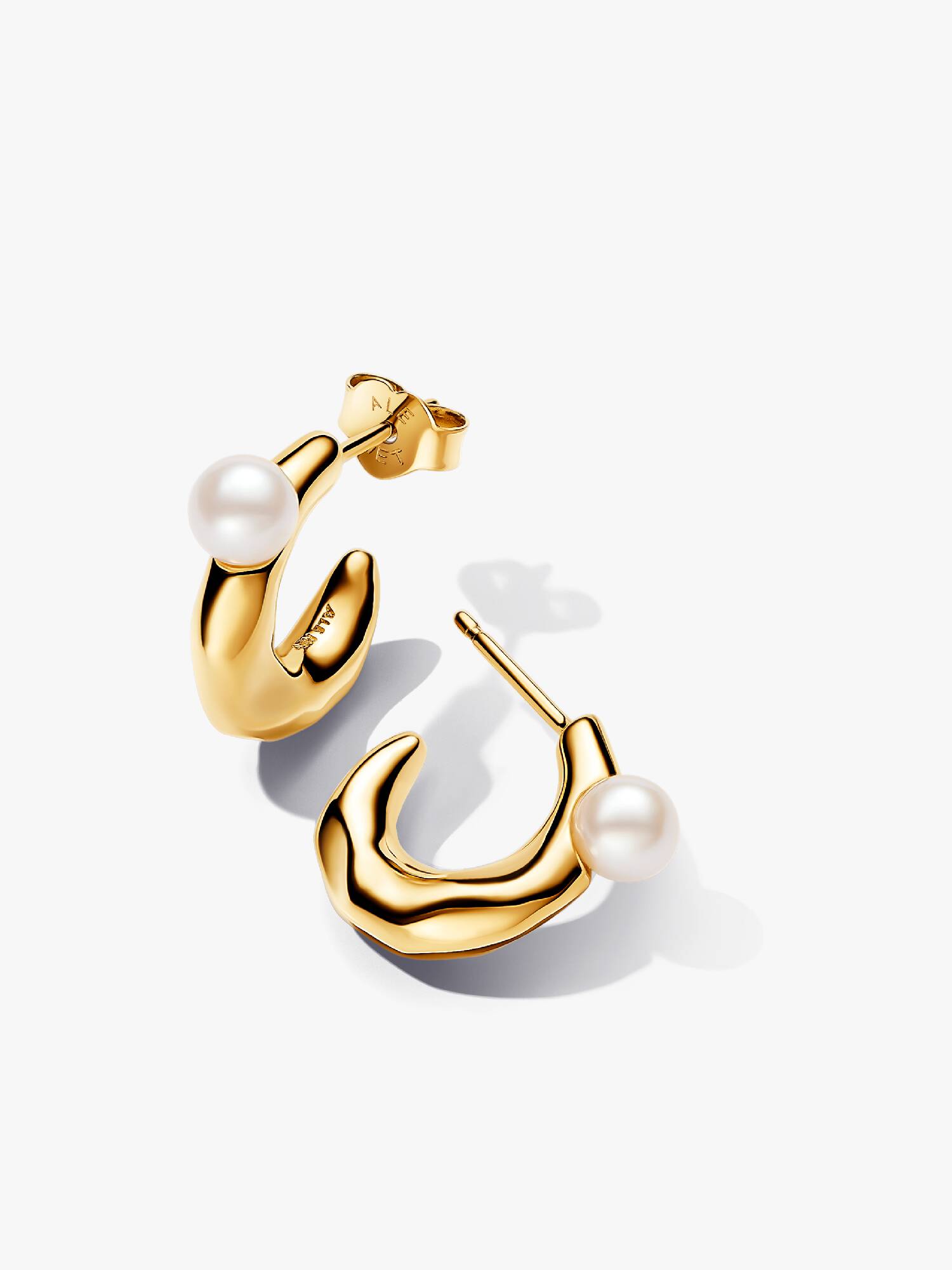 Treated Freshwater Cultured Pearl & Organically Shaped Hoop Earrings